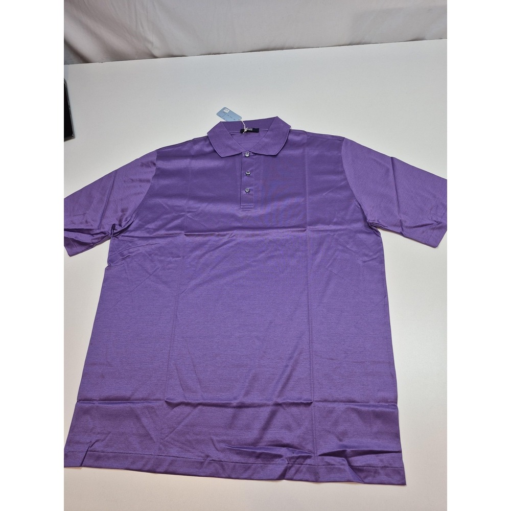 HMS Polo Shirt Mens XL Purple Solid Jersey Cotton Short Sleeve Casual Knit Italy
